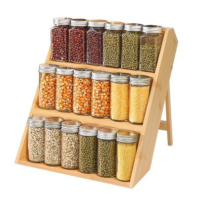 China Expandable Glass Jar 3 Tier Countertop Expandable Storage Printed Logo Organizer High Rise Bamboo Spice Rack for sale