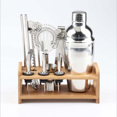 China Factory Sales Stainless Steel Wine Drinks Shaker Mixing Glass Wooden Frame Golden Set Viable Cocktail Stand for sale