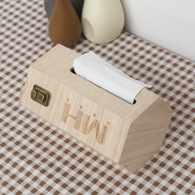 China Household Modern Hotel Storage Box Buckle Side Extraction Tissue Paper Wooden Box for sale