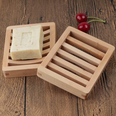 China Hotel Modern Wooden Square Toilet Household Bathroom Rack Box Single Layer Natural Wood Soap Dish for sale