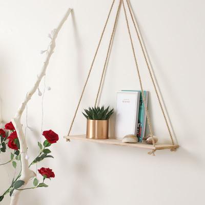 China Europe Hemp Rope Shelf Flower Potted Storage Rack Ornaments Decoration Christmas Sign Nordic Felt Wood Wall Hanging for sale