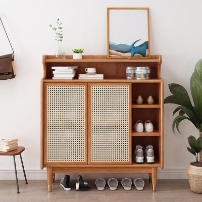 China Fashion Adjustable Nordic Solid Rattan Front Door Villa Oak Rack Multi Functional Home Storage Locker Shoes (Other) Wooden Cabinet for sale