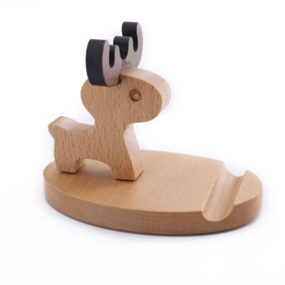 China Factory Wholesale Adjustable Frame Cute Deer Bedside Table Cell Phone Solid Wood Stand for sale