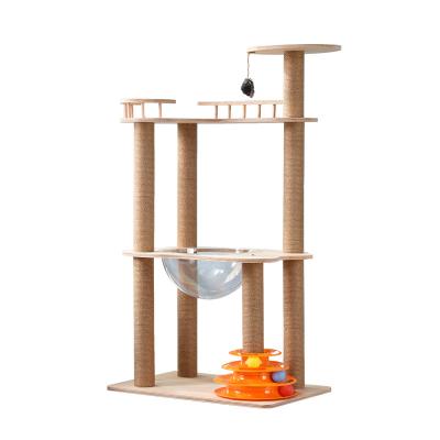 China 2022 New Style Viable Wholesale Capsule Climbing Frame Toy Jumping Platform Solid Wood Cat Tree With Nest Space for sale