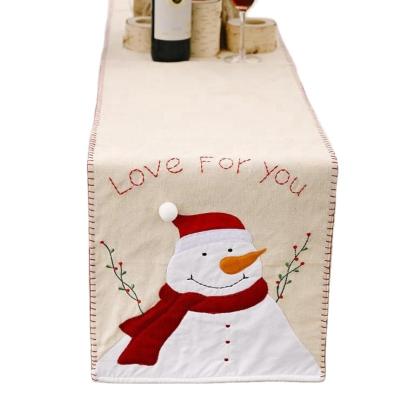 China Creative New Style American Christmas Decoration Supplies Snowman Embroidery Table Flag Restaurant Layout Linen Table Cloth Dining Mat for sale