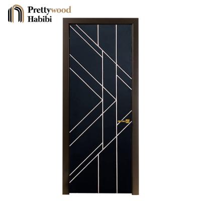 China Waterproof Latest Design Fancy Black Prettywood Prehung Room Interior Modern Bedroom Door For House for sale