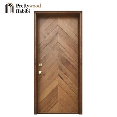 China Prettywood Waterproof House Fishbone Exterior Solid Wood Front Entry Door Modern Design for sale