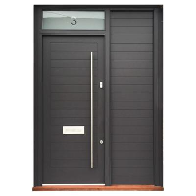 China Prettywood Modern Horizontal Design Main Entry Solid Wood Black Wooden Door for sale