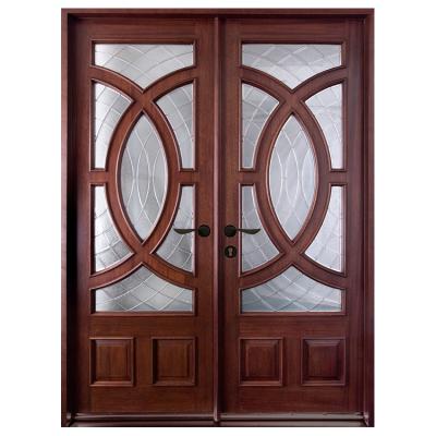 China Front Main Modern Double Exterior Mahogany Traditional Designs Villa Solid Wood Doors for sale