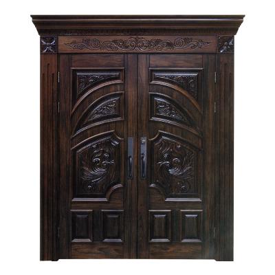 China Swing Villa Luxury Classic Design Waterproof Villa Carved Front Teak Wood Double Door for sale