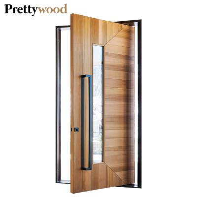 China Prettywood Weatherproof Heavy Duty Hinge Glass Inserted Modern Exterior Front Pivot Doors for sale