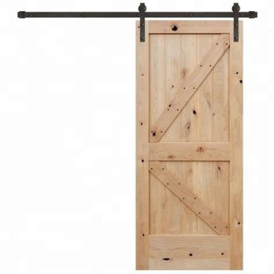 China Prettywood Waterproof Modern Interior Solid Wood Sliding Barn Door with Steel Hardware Set for sale