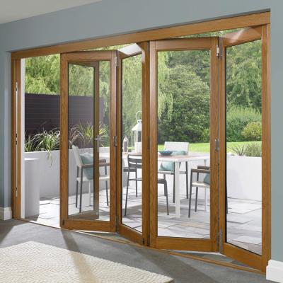 China Prettywood Modern Exterior Aluminum Bi Folding Sliding Patio Doors for sale