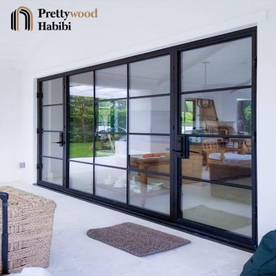 China Waterproof Prettywood Thinnest Line Matte Black Solid Steel Swing Doors for Exterior Doors for sale