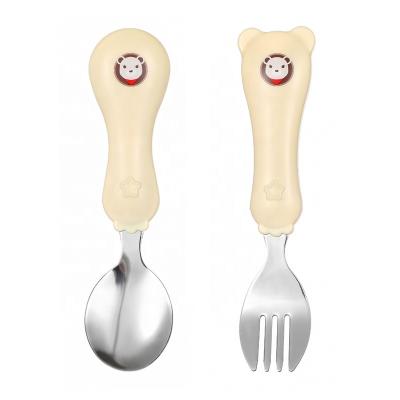 China XUN YI Stainless Steel Disposable Tableware For Children Creative Cartoon Spoon Fork Baby Prevent Dropping To Prevent Eating Hot Spoon for sale