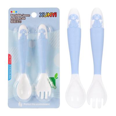 China 2021 Wholesale Stocked Inventory PP Metal Strip Baby Learning Bendable Fork and Spoon for sale