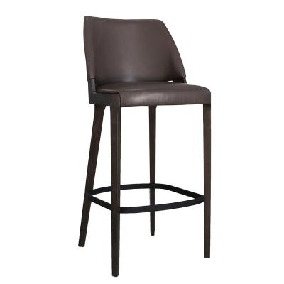 China Modern Luxury Design Restaurant Furniture Ebony Wooden Genuine Leather Upholstery High Bar Chair for sale