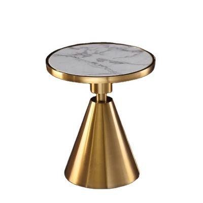 China Modern Luxury Elegant Italian Design Gold Stainless Steel Frame Round Marble Coffee Table for sale