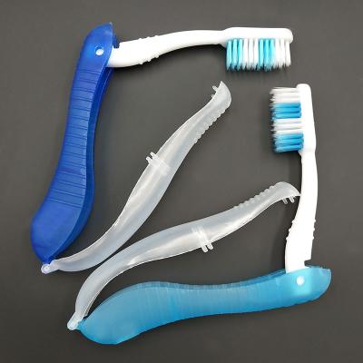 China Total-enclosed Person Packed Portable Toothbrush Shaped Colorful Blue Seahorse Folding Foldable Toothbrush for sale