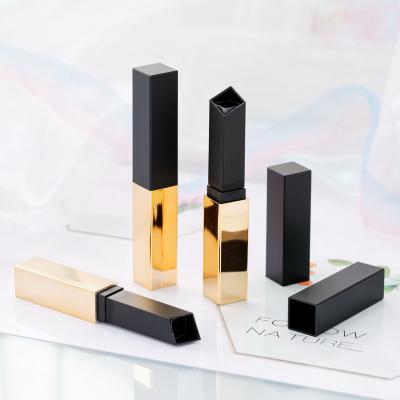 China Hot Sale Cosmetics Empty Lipstick Tube Directly Fill Slim Tube Gold Black Shiny Square Bottle For Lip Balm In Stock for sale