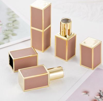 China Hot Selling Cosmetics Tube 12.1mm Empty Gold Edge Black Square Pink White Lipstick Bottle For Lip Balm In Stock for sale