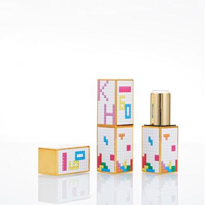 China Whole Sale 3D Tetris Cosmetics Empty Square Lipstick Tube 12.1mm Bottle For Lip Balm In Stock for sale