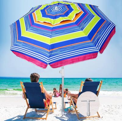 China Outdoor Umbrella Fabric Polyester Sunshade Beach Stripe Sunshade Iron Beach Umbrella Modern Windproof Hose Umbrella for sale