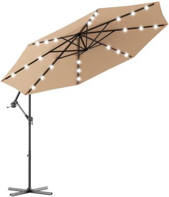 China Modern LED Solar Patio Umbrella Offset Outdoor Hanging Umbrella with 24 LED Lights for sale