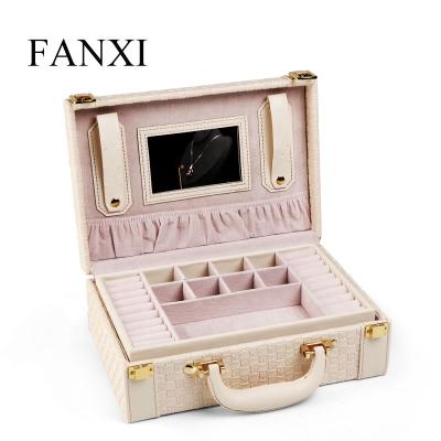 China FANXI Jewelry Box Factory Wholesale Custom Faux Leather Mini Travel Case Medium Jewelry Organizer Box Vintage Gift for sale