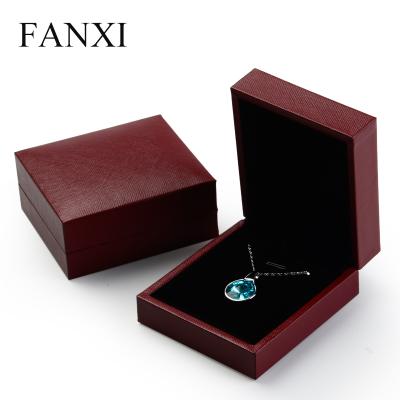 China FANXI Logo Classic Gift Boxes Red Velvet Black Jewelry Insert Handmade Leatherette Paper Earring Packaging Necklace Pendant Box for sale