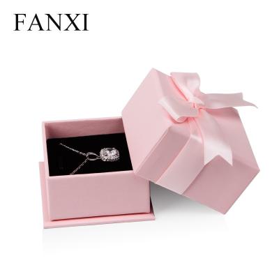 China Delicate Box With Bowknot FANXI China Factory Rose Foam Insert Ring Holder Logo Paper Custom Jewelry Gift Boxes For Wedding Jewelry Packing Box for sale