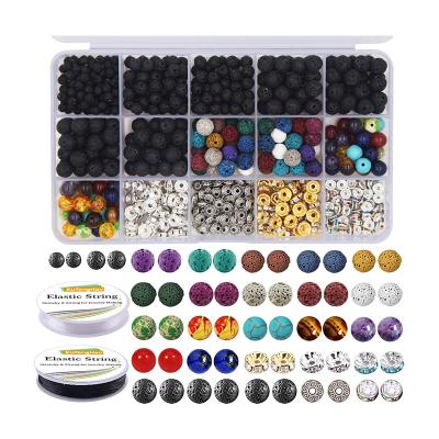 China Wholesale Beacelet DIY Jewelry Making Supplies 8mm Chakra Beads For Adult 602Pcs Lava Beads Stone Kits for sale