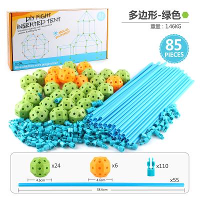 China ABS Plastic Construction 85PCS Fort Building Kits For Kids Play Tents Toys For Girls Boys DIY Indoor Outdoor Builder Toy for sale