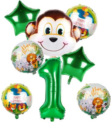 China Party Decorations 9pcs Jungle Safari 1st Birthday Balloons Safari Animal Foil Balloons for Wild One Baby Birthday Party Supplies for sale