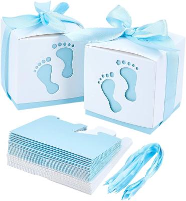 China Recyclable Newborn Baby Footprints Candy Boxes Wholesale Party Favor Baby Shower Candy Box For Kids Gift Candy Folding Paper Boxes for sale