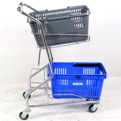 China Unveiling MOQ 50 PCS Supermarket Trolley With Three Baskets , 3 Basket Shopping Push Trolley for sale