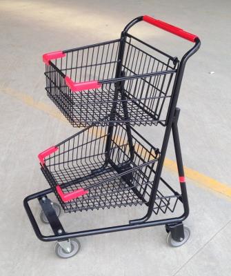 China PC Winn Dixie Supermarket Wire Basket Cart , Double Baskets Unveiling MOQ 100 Shopping Cart For Stores for sale