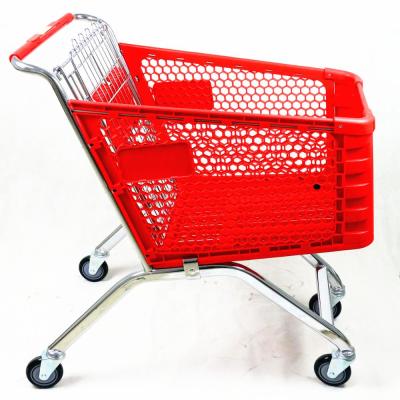 China Unveiling MOQ 50 PCS 100L European Style Supermarket Plastic Shopping Cart Trolley With Chrome Plating Metal Frame for sale