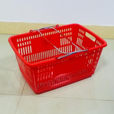 China MOQ 100 PCS Wholesale Plastic 28L And 30L Shopping Basket With Metal Handles PW604B for sale