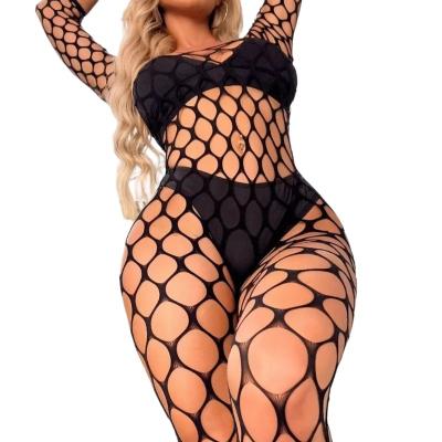 China Polyester MODENA 2022 Women's Underwear Long Sleeve Big Hole Mesh Net Sexy One-Piece Socks Net Underwear Clothes for sale