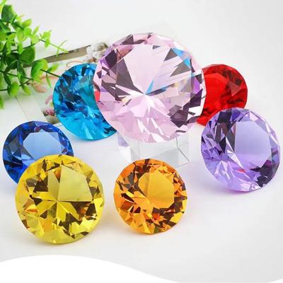 China Europe 80mm Crystal Diamond Shape Gem Paperweight Wedding Display Ornament Clear Glass Gem Paperweight Art Crafts Material Love Home Gift for sale