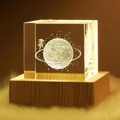 China China Customized Gifts Souvenirs 3d Earth Globe Laser Etched Crystal Block Cube Crystal Glass Paperweight Night Light for sale