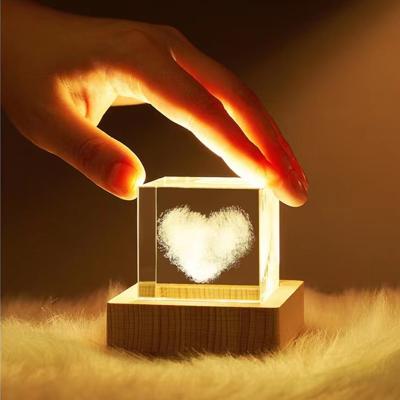 China China 4cm Laser Engraved Moon Pattern Crystal 3D Glass Picture Miniature Crystal Cube Sculpture for Souvenir Decor Night Home Light for sale