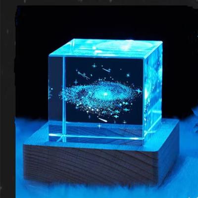 China China Creative Exquisite Luminous Crystal Cube Inner Carved Valentine's Day Send Girlfriends Birthday Gift Crystal Cube Crafts for sale