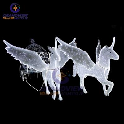 China 3D View 3D Sight Horse Animal Carriages Commercial Use Iron Santa Sleigh Motif Lights Holiday LED Decorative Decorative Christmas Light for sale