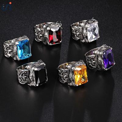 China Stainless Steel UNIQUE Square Stone Green Dragon Crystal Vintage Punk Ring Dragon Claw Knot Band Hiphop Large for sale