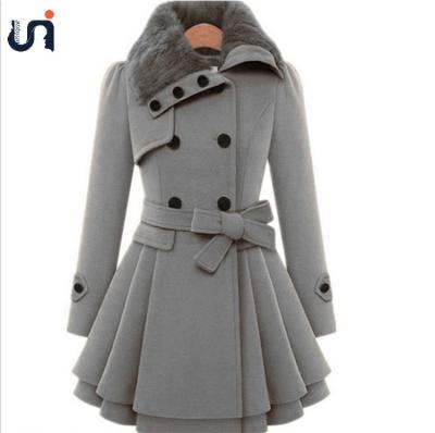 China New Fashion Women Fur Design Double Breasted Button Belt Sur Collar Winter Coat Women Long Warm Size Wholesale UNIQUE Anti-Shrink Plus for sale