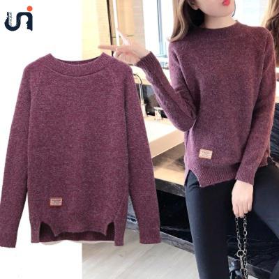 China Round Sweater Jumper Women Loose Plus Size Plain Neck Vogue Sleeve Ready Made UNIQUE Anti-Shrink Girl Long Bottoming Sweater Tops for sale