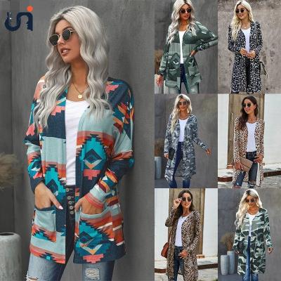 China UNIQUE clothing Autumn Fashion Aztec Print Women Front Long Sleeve Knitted Open Cardigan 2021 Anti-wrinkle ladies for sale