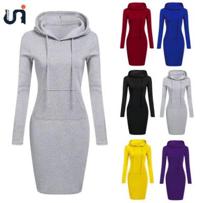 China 2021 UNIQUE Breathable Solid Color Knit Autumn Winter Women Hoodie Dress Women for sale